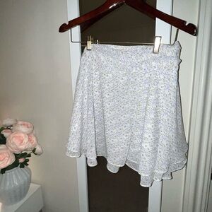 Nordstrom White and Blue Floral Skater Skirt